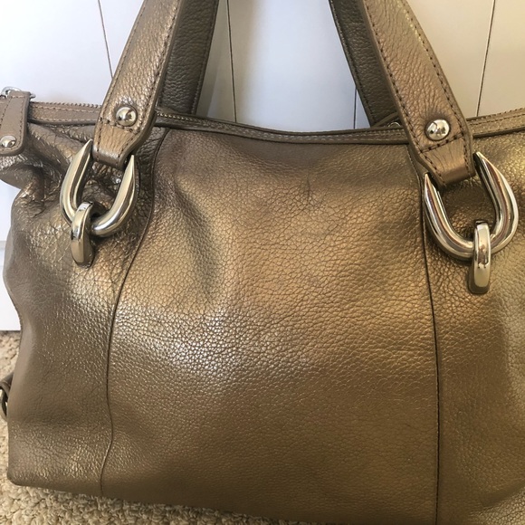 Alfani Handbags - ALFANI Gold Pebbles Leather Hand Bag